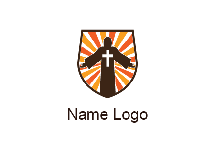 rays behind cross in Jesus in shield