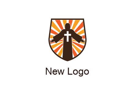 rays behind cross in Jesus in shield