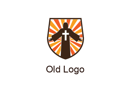 rays behind cross in Jesus in shield
