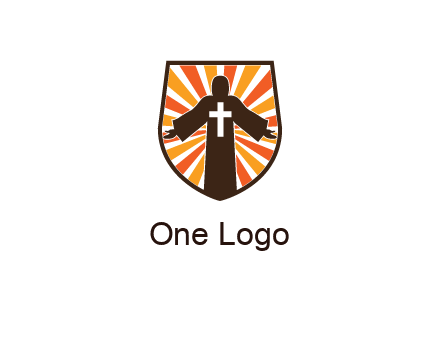 rays behind cross in Jesus in shield
