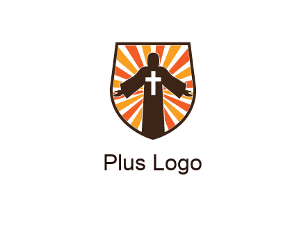rays behind cross in Jesus in shield