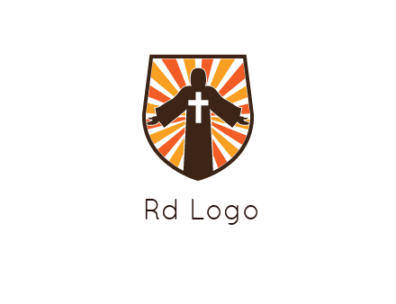 rays behind cross in Jesus in shield