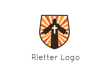 rays behind cross in Jesus in shield