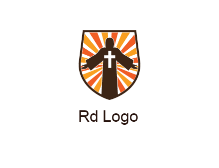 rays behind cross in Jesus in shield