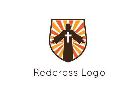 rays behind cross in Jesus in shield