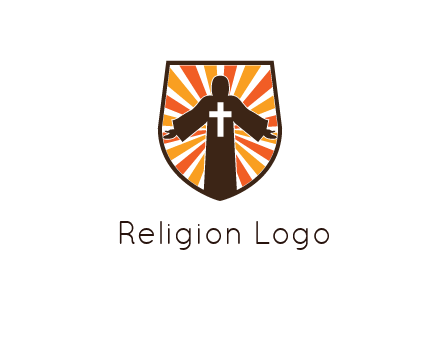 rays behind cross in Jesus in shield