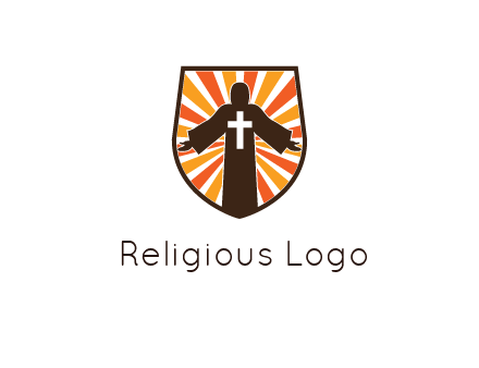 rays behind cross in Jesus in shield