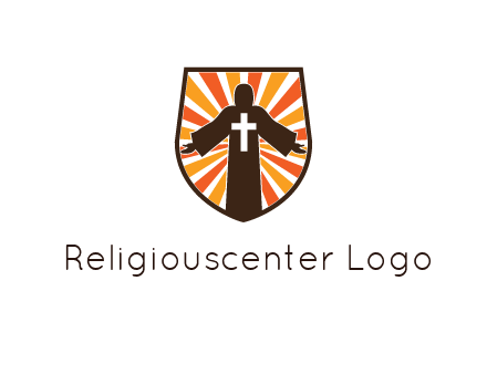 rays behind cross in Jesus in shield