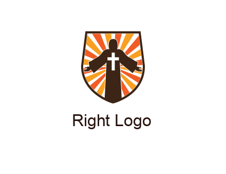 rays behind cross in Jesus in shield