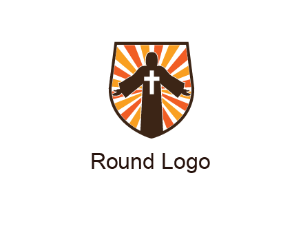 rays behind cross in Jesus in shield