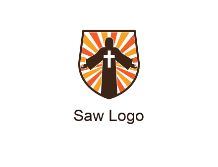 rays behind cross in Jesus in shield