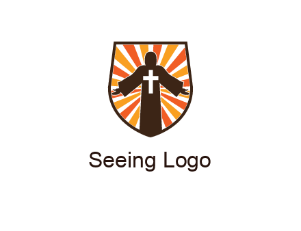 rays behind cross in Jesus in shield