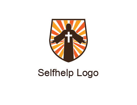 rays behind cross in Jesus in shield