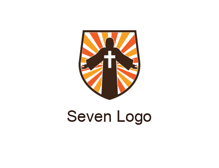 rays behind cross in Jesus in shield