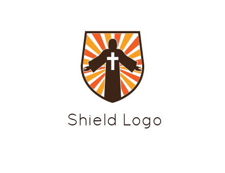 rays behind cross in Jesus in shield
