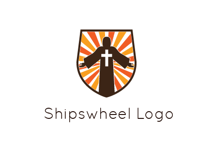 rays behind cross in Jesus in shield