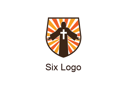 rays behind cross in Jesus in shield