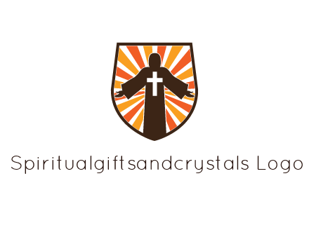 rays behind cross in Jesus in shield