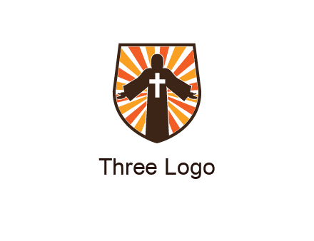 rays behind cross in Jesus in shield