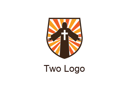 rays behind cross in Jesus in shield