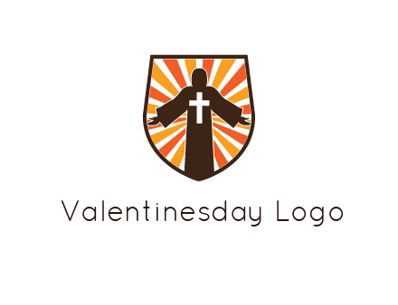 rays behind cross in Jesus in shield