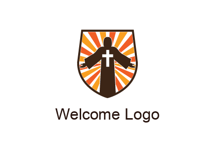 rays behind cross in Jesus in shield