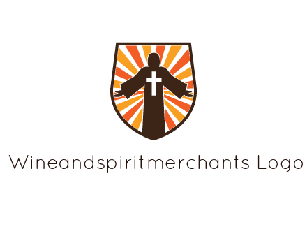rays behind cross in Jesus in shield