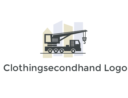 abstract skyscrapers behind crane truck