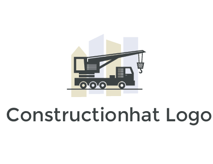 abstract skyscrapers behind crane truck