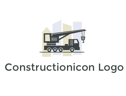 abstract skyscrapers behind crane truck