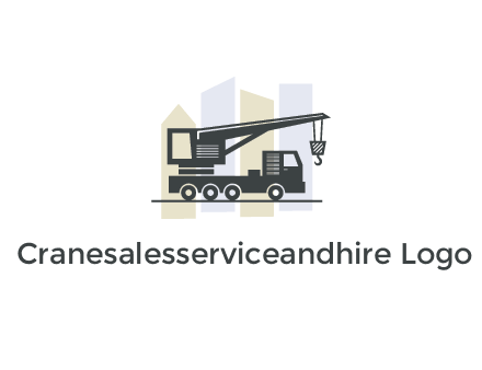 abstract skyscrapers behind crane truck