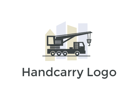 abstract skyscrapers behind crane truck