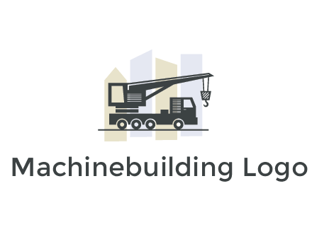 abstract skyscrapers behind crane truck