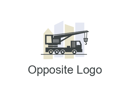 abstract skyscrapers behind crane truck