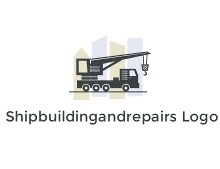 abstract skyscrapers behind crane truck