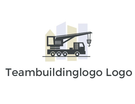 abstract skyscrapers behind crane truck