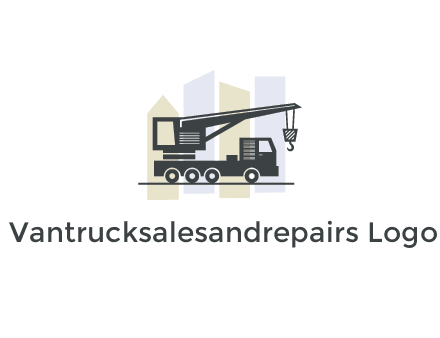 abstract skyscrapers behind crane truck