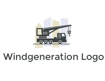 abstract skyscrapers behind crane truck