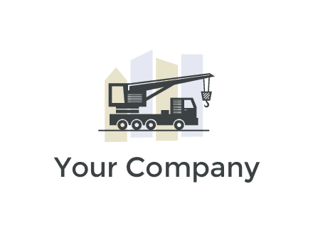 abstract skyscrapers behind crane truck