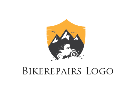 negative spacing bike rider in mountains in shield