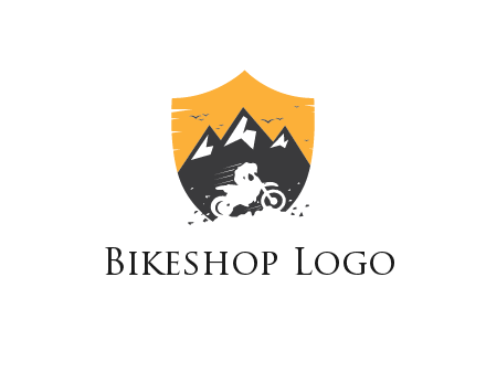 negative spacing bike rider in mountains in shield
