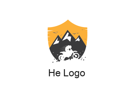 negative spacing bike rider in mountains in shield