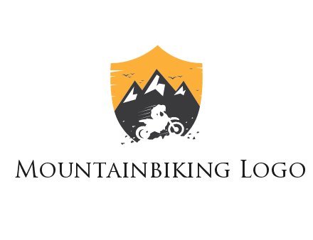 negative spacing bike rider in mountains in shield
