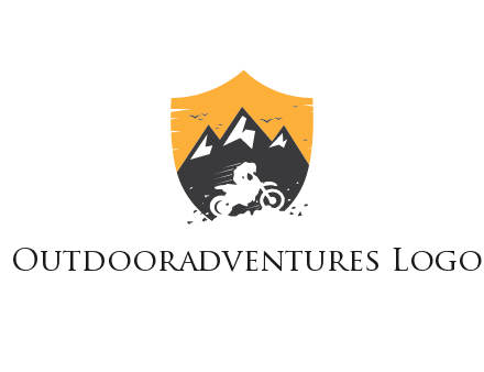 negative spacing bike rider in mountains in shield
