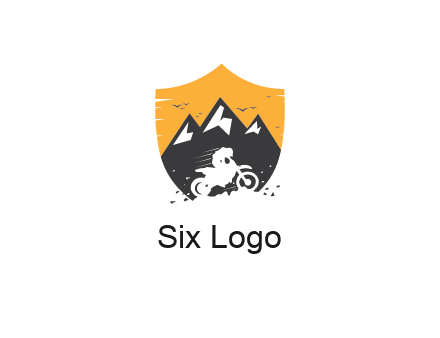 negative spacing bike rider in mountains in shield