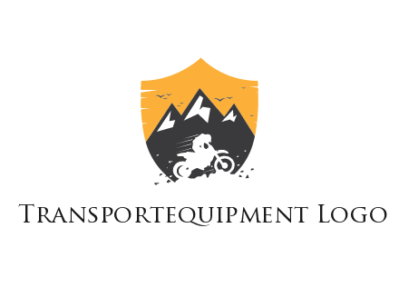 negative spacing bike rider in mountains in shield