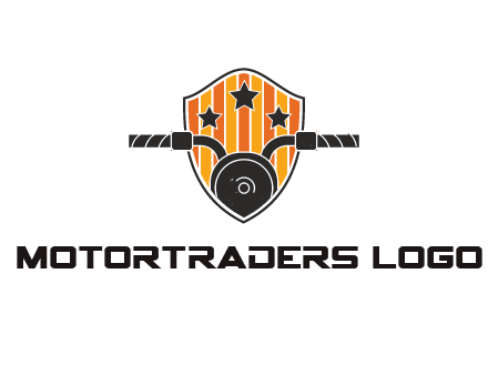 abstract motorbike handles and stars coming of shield with stripes