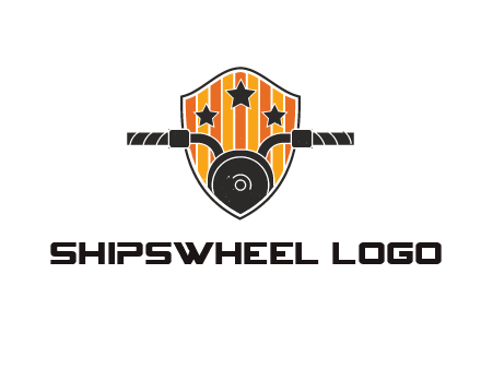 abstract motorbike handles and stars coming of shield with stripes