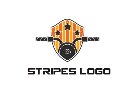 abstract motorbike handles and stars coming of shield with stripes