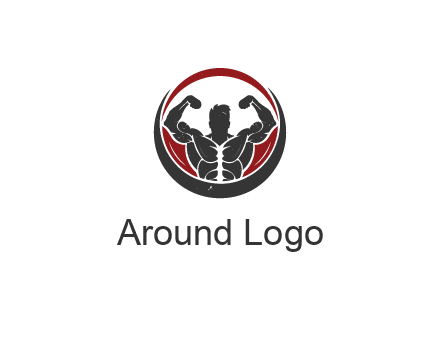bodybuilder flexing in swooshes forming circle